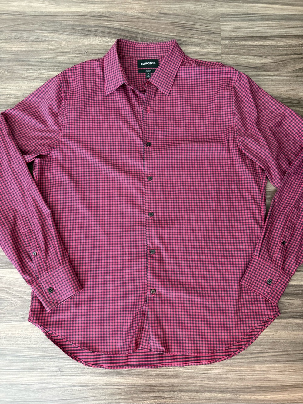 Bonobos Men's Red Black Plaid Long-Sleeve Button-Up Shirt - Athletic Fit Large